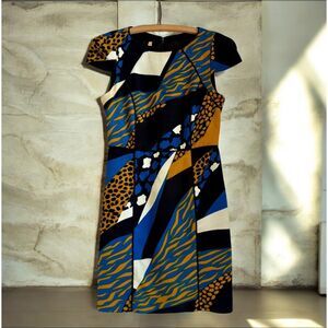 Abstract Animal Print Colorblock Dress Size 4 Statement Modern